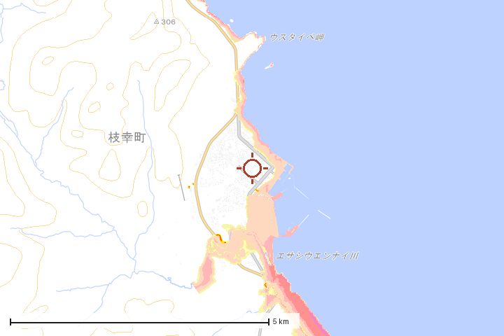 枝幸町周辺のハザード重ね図