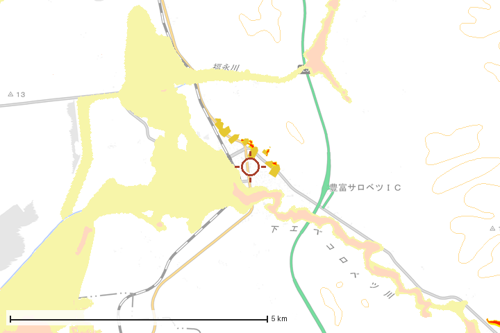 豊富町周辺のハザード重ね図