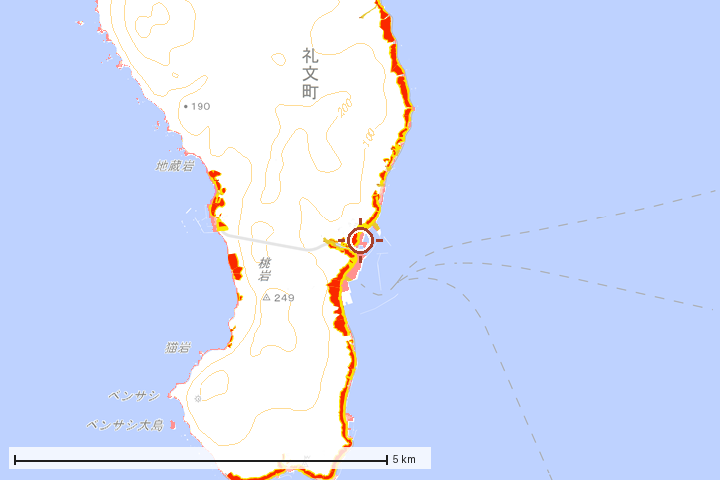 礼文町周辺のハザード重ね図