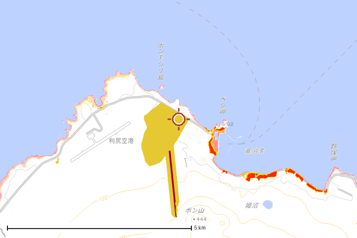 利尻富士町周辺のハザード重ね図