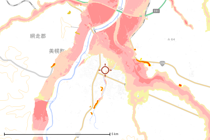 美幌町周辺のハザード重ね図