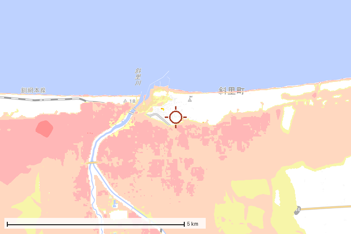 斜里町周辺のハザード重ね図
