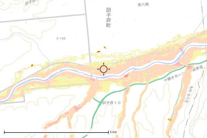 訓子府町周辺のハザード重ね図