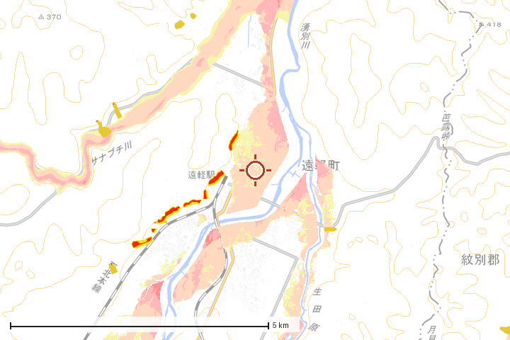 遠軽町周辺のハザード重ね図