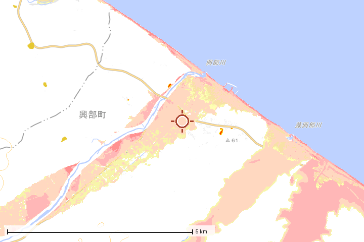 興部町周辺のハザード重ね図