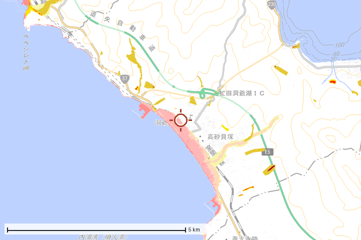 洞爺湖町周辺のハザード重ね図