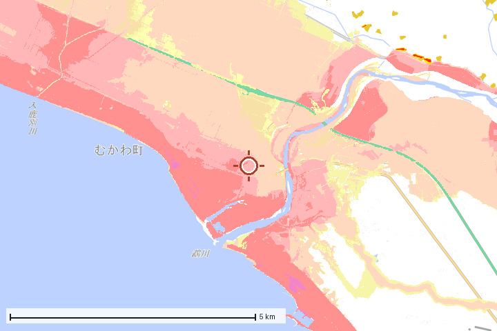 むかわ町周辺のハザード重ね図