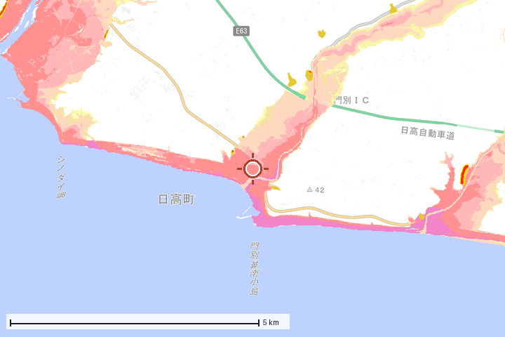 日高町周辺のハザード重ね図