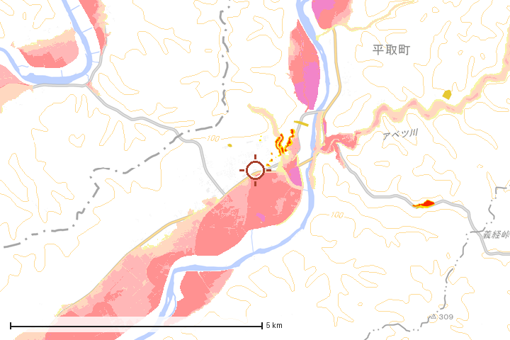 平取町周辺のハザード重ね図