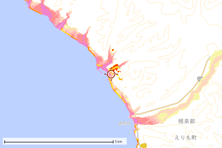 えりも町周辺のハザード重ね図