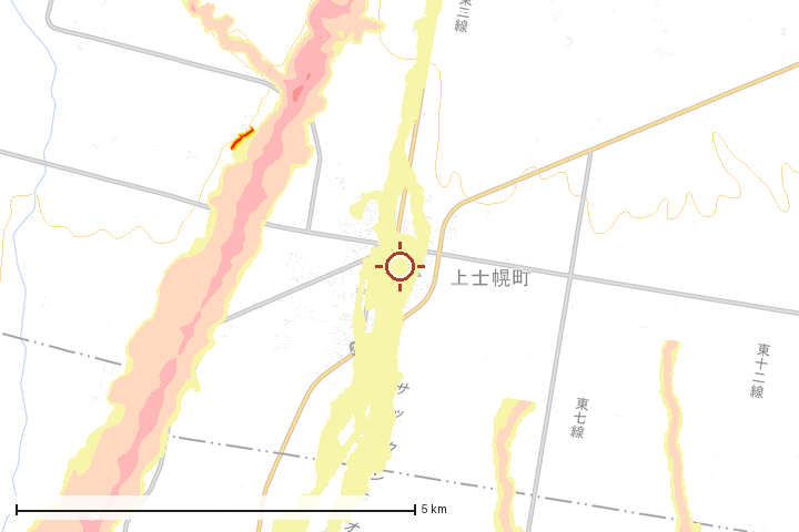 上士幌町周辺のハザード重ね図