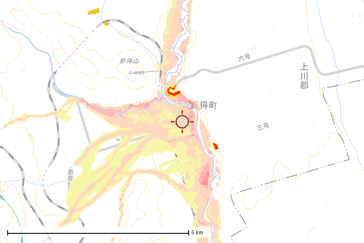 新得町周辺のハザード重ね図