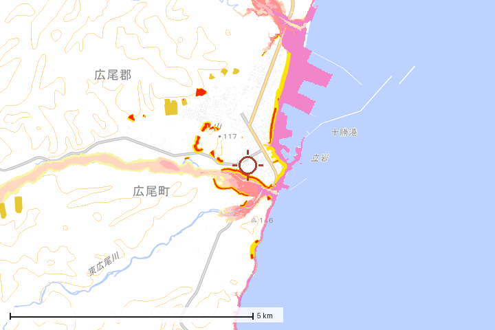 広尾町周辺のハザード重ね図