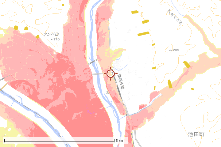 池田町周辺のハザード重ね図