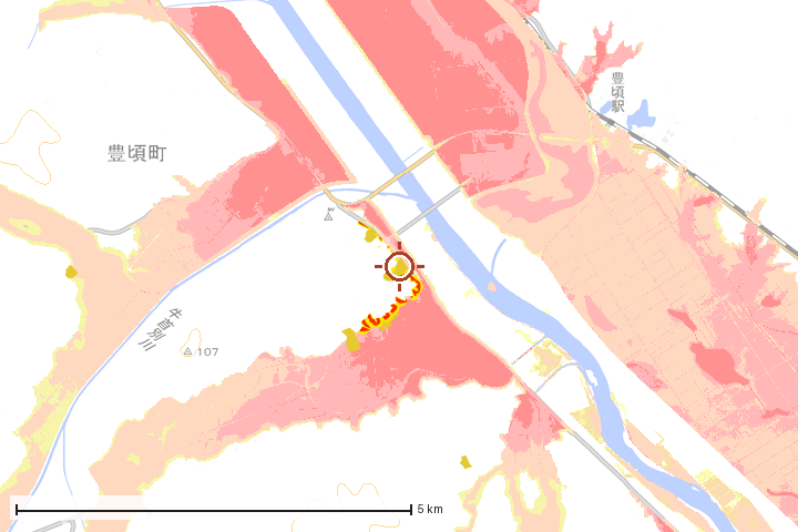 豊頃町周辺のハザード重ね図