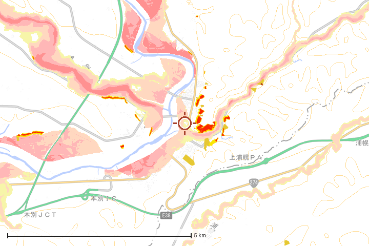 本別町周辺のハザード重ね図