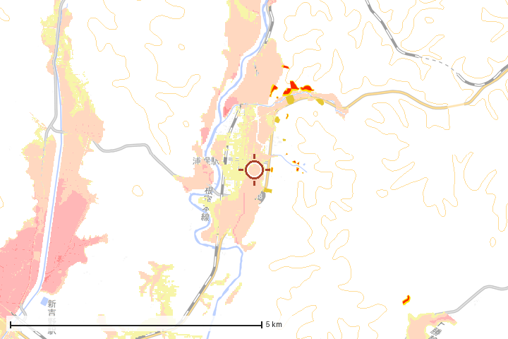 浦幌町周辺のハザード重ね図
