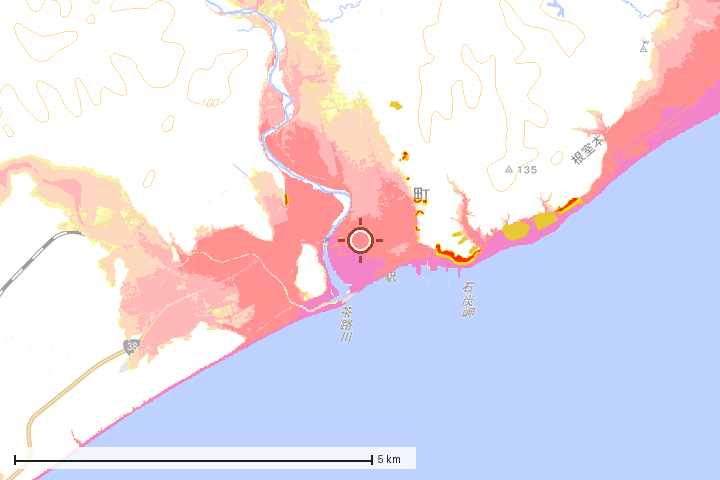白糠町周辺のハザード重ね図