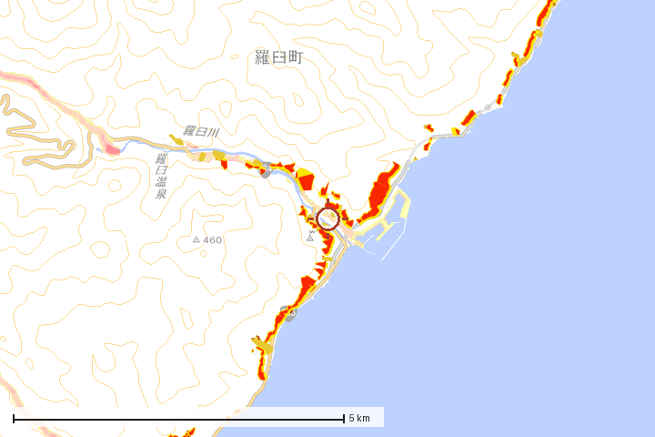 羅臼町周辺のハザード重ね図