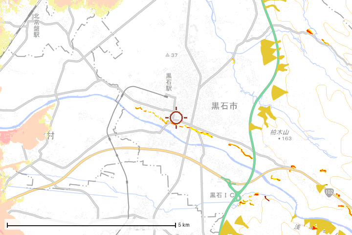 黒石市周辺のハザード重ね図