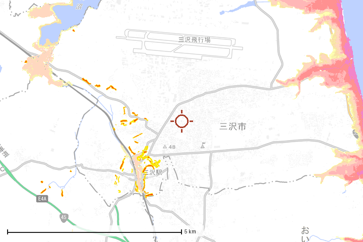 三沢市周辺のハザード重ね図