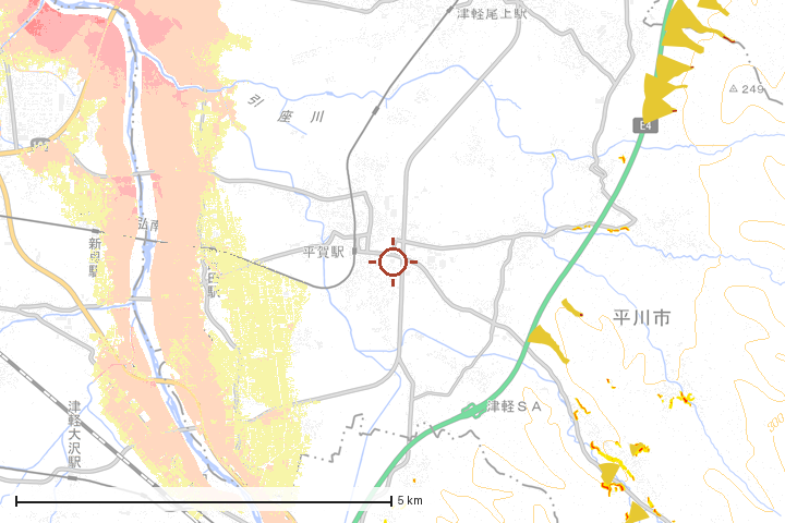 平川市周辺のハザード重ね図