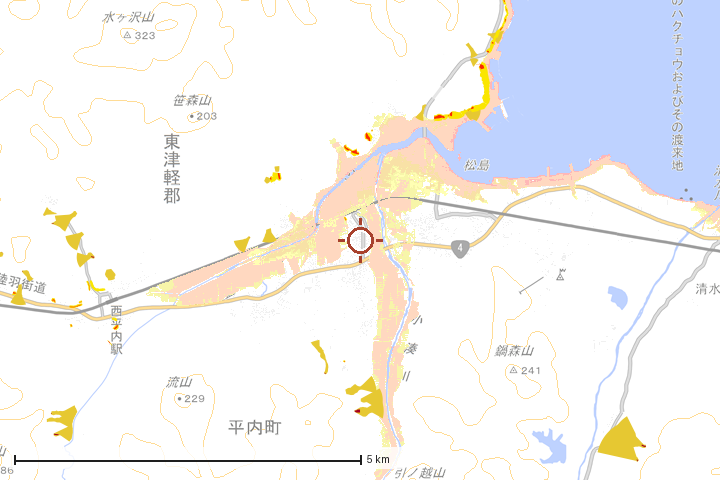 平内町周辺のハザード重ね図