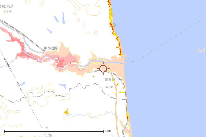外ヶ浜町周辺のハザード重ね図