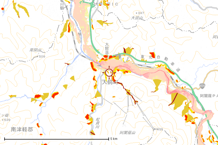 大鰐町周辺のハザード重ね図