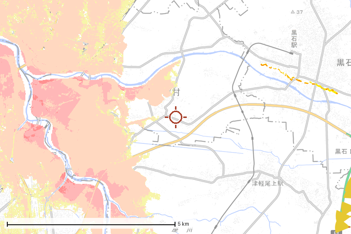 田舎館村周辺のハザード重ね図