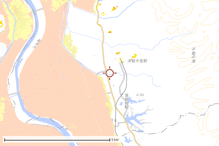 中泊町周辺のハザード重ね図
