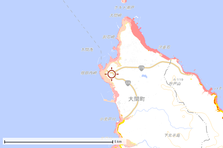 大間町周辺のハザード重ね図
