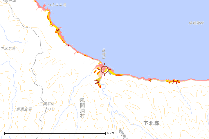 風間浦村周辺のハザード重ね図