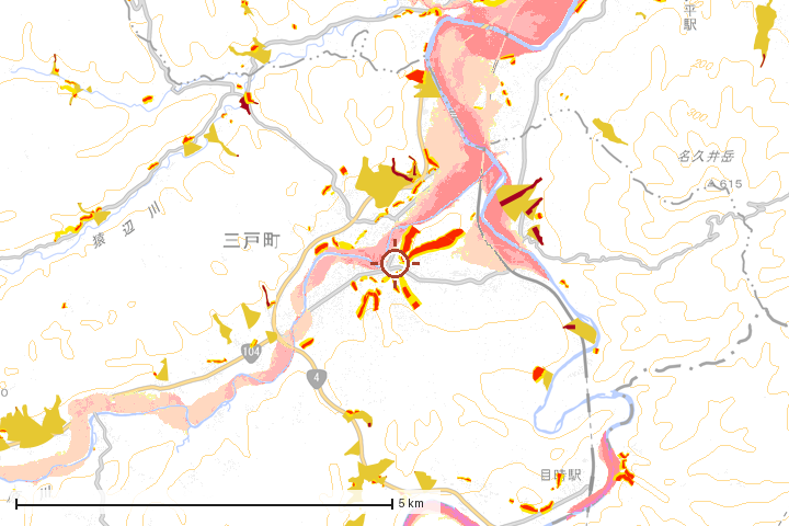 三戸町周辺のハザード重ね図