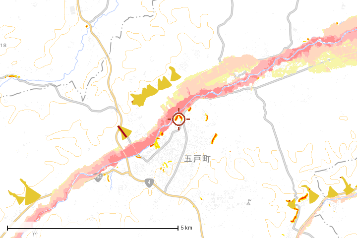 五戸町周辺のハザード重ね図