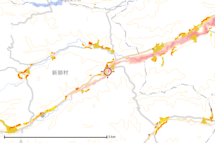 新郷村周辺のハザード重ね図