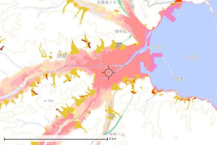 久慈市周辺のハザード重ね図