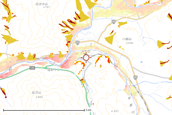 遠野市周辺のハザード重ね図