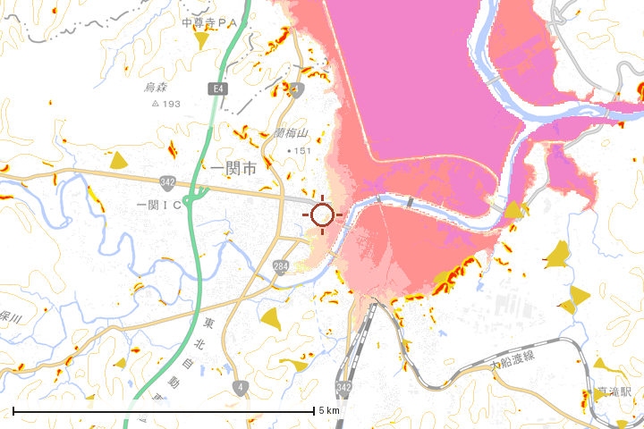 一関市周辺のハザード重ね図