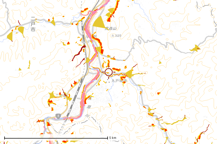 二戸市周辺のハザード重ね図