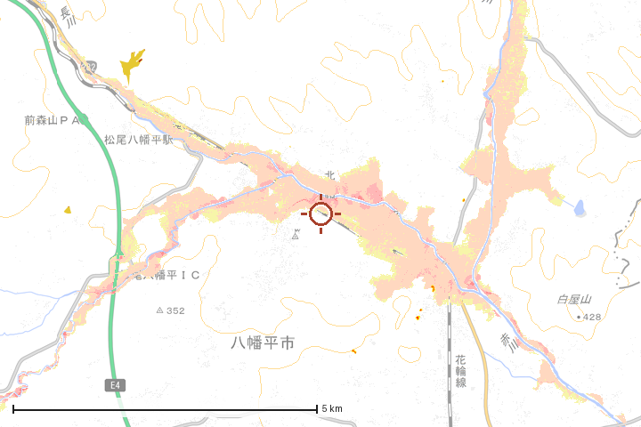 八幡平市周辺のハザード重ね図