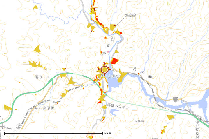 西和賀町周辺のハザード重ね図