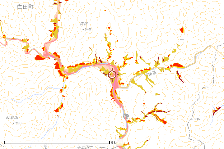 住田町周辺のハザード重ね図