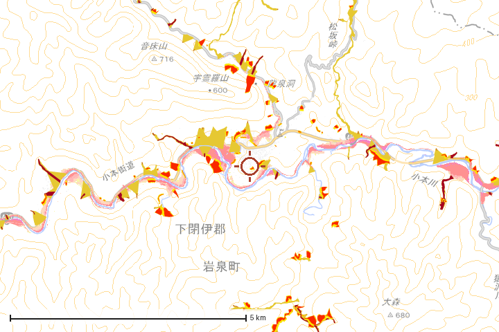 岩泉町周辺のハザード重ね図
