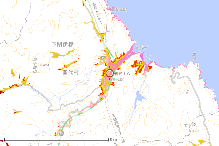 普代村周辺のハザード重ね図