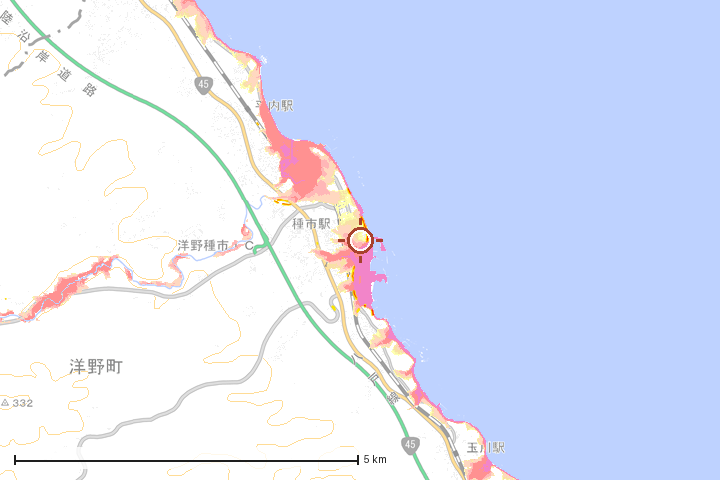 洋野町周辺のハザード重ね図