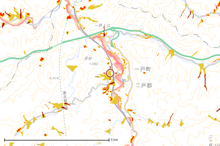 一戸町周辺のハザード重ね図