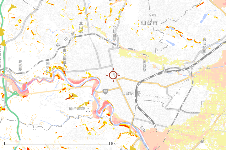 仙台市周辺のハザード重ね図