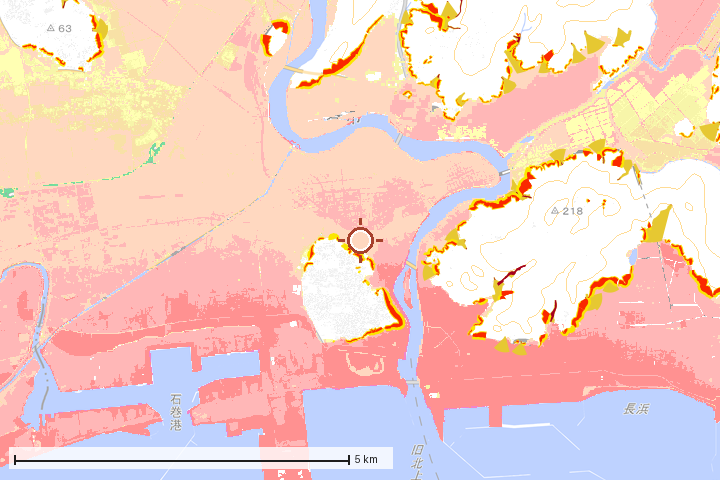 石巻市周辺のハザード重ね図