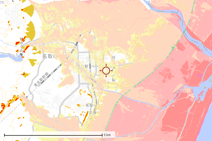名取市周辺のハザード重ね図